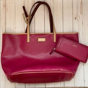 Gently Used Raspberry Coach Tote & Matching Wallet